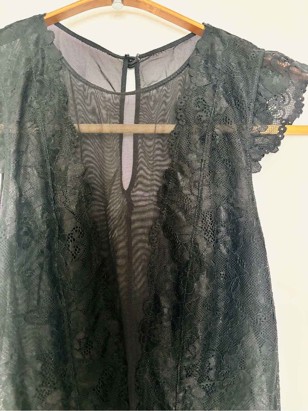 Sheer Black Lace Short Sleeve Cover-Up